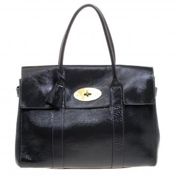 Pre Owned Mulberry Graphite Patent Leather Bayswater Satchel 
