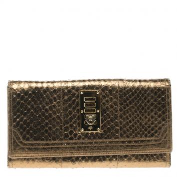 Pre Owned Mulberry Bronze Python Embossed Continental Wallet