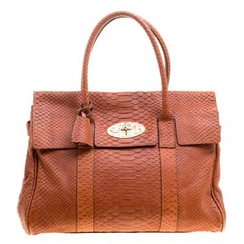 Pre Owned Mulberry Copper Python Embossed Leather Bayswater Satchel