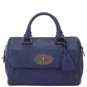 Pre Owned Mulberry Navy Blue Grained Leather Del Rey Satchel Bag