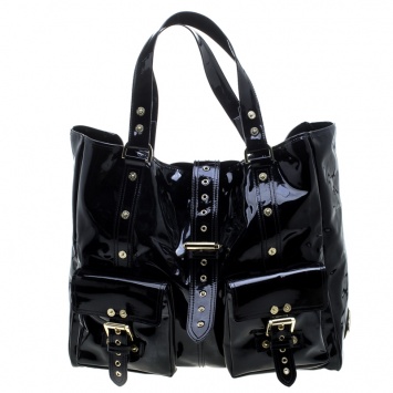 Pre Owned Mulberry Black Patent Leather Roxanne Tote