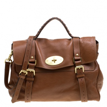 Pre Owned Mulberry Brown Leather Oversized Alexa Top Handle Bag