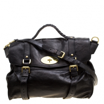 Pre Owned Mulberry Black Leather Oversized Alexa Top Handle Shoulder Bag