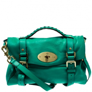 Pre Owned Mulberry Green Leather Alexa Top Handle Bag