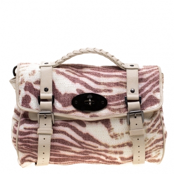 Pre Owned Mulberry Multicolor Trippy Tiger Raffia and Leather Alexa Satchel