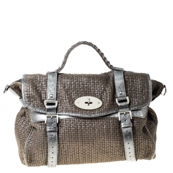 Pre Owned Mulberry Grey/Blue Metallic Woven Fabric and Leather Alexa Top Handle Bag