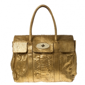 Pre Owned Mulberry Gold Python Leather Limited Edition Bayswater Satchel