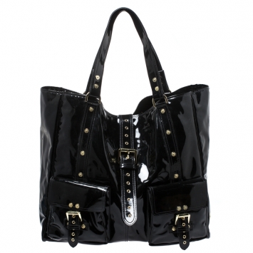 Pre Owned Mulberry Black Patent Leather Roxanne Tote