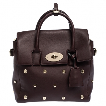 Pre Owned Mulberry Burgundy Leather Cara Delevigne Studded Convertible Satchel