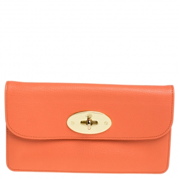Pre Owned Mulberry Coral Orange Leather Postman Lock Flap Clutch