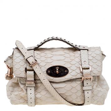 Pre Owned Mulberry Beige Python Embossed Leather Alexa Shoulder Bag