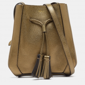Pre Owned Mulberry Metallic Green Leather Mini Millie Drawstring Bag
