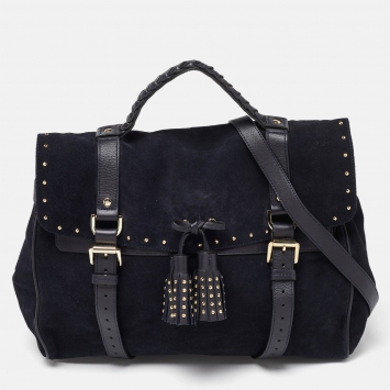 Pre Owned Mulberry Navy Blue Suede and Leather Oversized Alexa Satchel