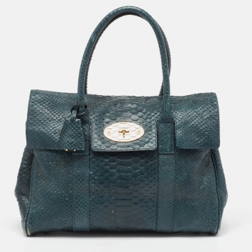 Pre Owned Mulberry Dark Green Python Embossed Leather Bayswater Satchel