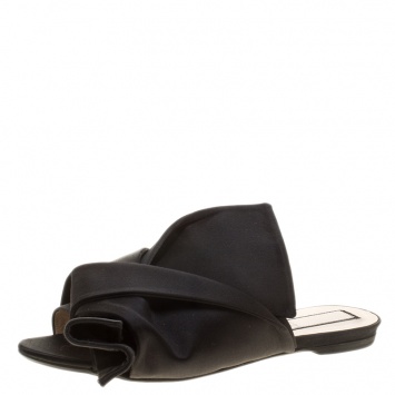 Pre Owned N21 Black Satin Knot Flat Mules Size 40