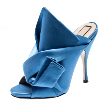Pre Owned N°21 Blue Satin Ronny Pleated Mules Size 37
