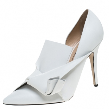 Pre Owned N°21 White Leather Tundra Knotted Pointed Toe D'orsay Pumps Size 41