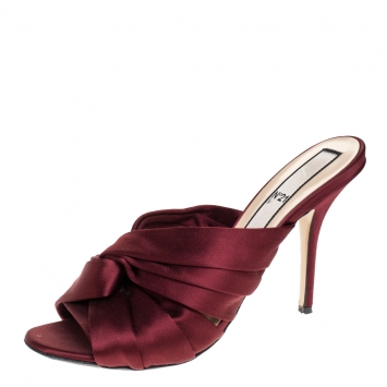 Pre Owned N21 Burgundy Satin Knot Open Toe Sandals Size 42