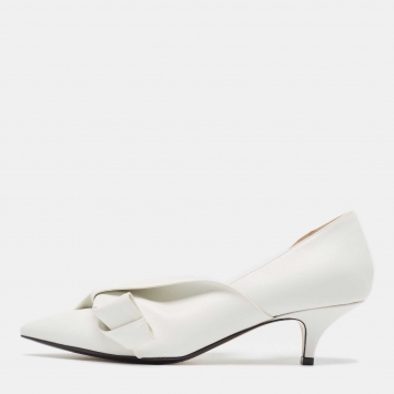 Pre Owned Nº21 White Leather Tundra Knotted D'Orsay Pumps Size 37