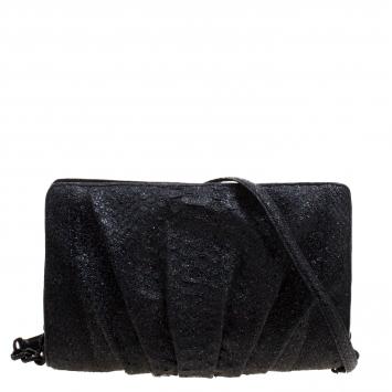 Pre Owned Nancy Gonzalez Black Glitter Python Crossbody Bag
