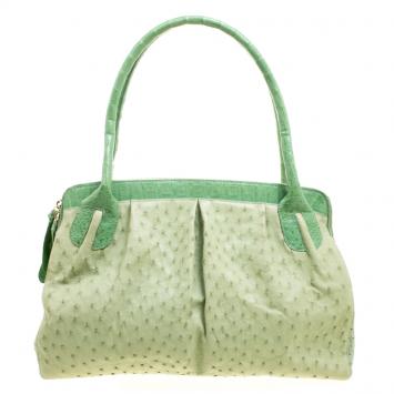 Pre Owned Nancy Gonzalez Green Ostrich Leather Satchel