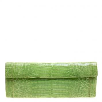 Pre Owned Nancy Gonzalez Kelly Green Crocodile Sherbert Clutch