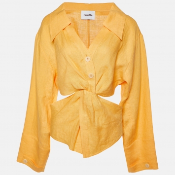 Pre Owned Nanushka Orange Linen Rasha Cut-Out Blouse M 