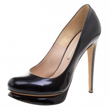 Pre Owned Nicholas Kirkwood Black Patent Leather Platform Pumps Size 38.5