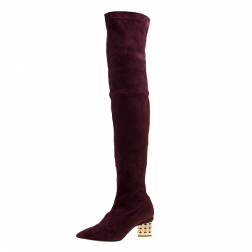 Pre Owned Nicholas Kirkwood Burgundy Suede Spike Stud Heel Over The Knee Boots Size 38