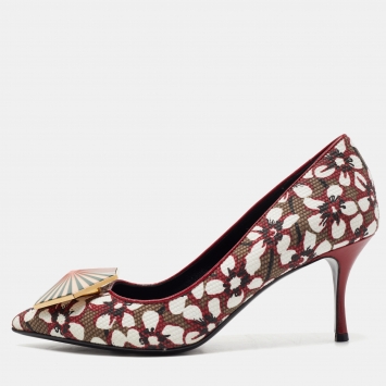 Pre Owned Nicholas Kirkwood Tricolor Floral Print Canvas Pointed Toe Pumps Size 37.5