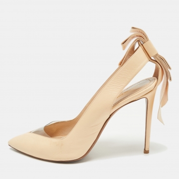 Nicholas Kirkwood Beige Leather and PVC Origami Bow Pointed Toe Pumps Size 39