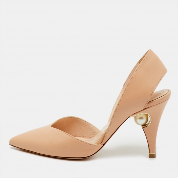 Pre Owned Nicholas Kirkwood Beige Leather Mira Pearl Heel Slingback Pumps Size 35