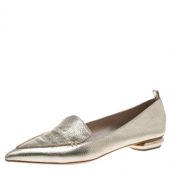 Pre Owned Nicholas Kirkwood Gold Textured Leather Beya Pointed Toe Loafers Size 39