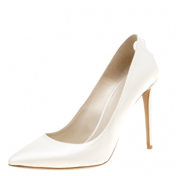 Pre Owned Nicholas Kirkwood White Satin Pearl Detail Pumps Size 38