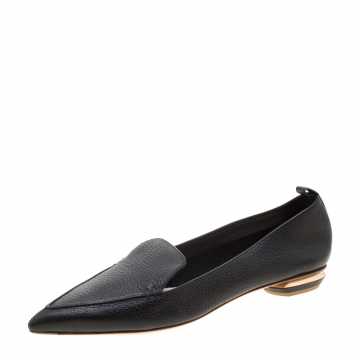 Pre Owned Nicholas Kirkwood Black Textured Leather Beya Pointed Toe Flats Size 38