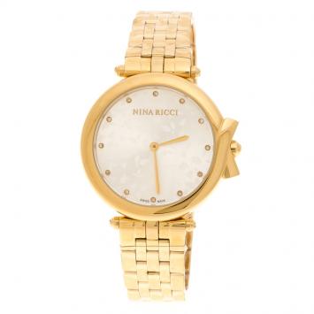 Pre Owned Nina Ricci Silver Gold-Plated Stainless Steel Classic Women's Wristwatch 37MM
