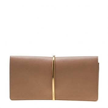 Pre Owned Nina Ricci Dark Beige Leather Arc Clutch
