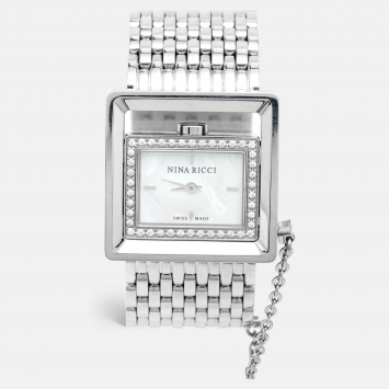 Pre Owned Nina Ricci Mother Of Pearl Stainless Steel Diamond N02283 Women's Wristwatch 28.50 mm