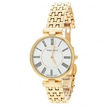 Pre Owned Nina Ricci Silver White Gold-Plated Stainless Steel Classic NR60055SM Women's Wristwatch 32 mm