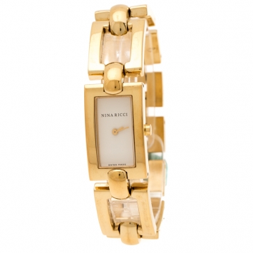 Pre Owned Nina Ricci White Dial Gold Plated Stainless Steel Classic Rectangular N00242 Women's Wristwatch 16 mm