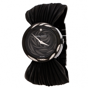 Pre Owned Nina Ricci Black PVD Coated Stainless Steel Diamonds N021.94 Women's Wristwatch 31 mm