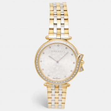 Pre Owned Nina Ricci Silver Two-Tone Stainless Steel Diamond Classic N081024SM Women's Wristwatch 36 mm