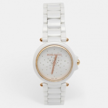 Pre Owned Nina Ricci Silver Diamond Ceramic Two-Tone Stainless Steel NO68007SM Women's Wristwatch 38 mm 
