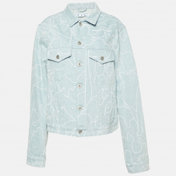 Pre Owned Off-White Blue Printed Denim Jacket L
