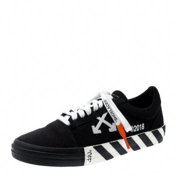 Pre Owned Off-White C/O Virgil Abloh Monochrome Canvas Vulc Striped Sole Low Top Sneakers Size 41