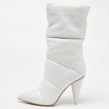 Pre Owned Off-White X  Jimmy Choo White Leather Mid Calf Boots Size 39.5