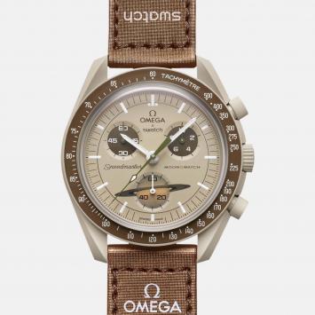 Pre Owned Omega Beige Velcro Moon Swatch Mission To Saturn Watch 42 mm
