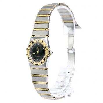 Pre Owned Omega Black 18K Yellow Gold & Stainless Steel Constellation Women's Wristwatch 22MM