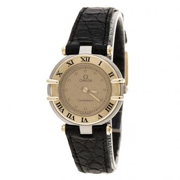 Pre Owned Omega Gold Dial Gold Plated Stainless Steel Constellation Women's Wristwatch 24 mm