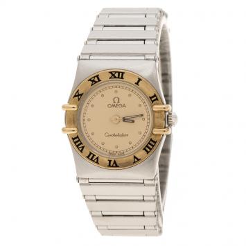Pre Owned Omega  Gold Dial Stainless Steel and 18k Gold Constellation Women's Wristwatch 22 mm